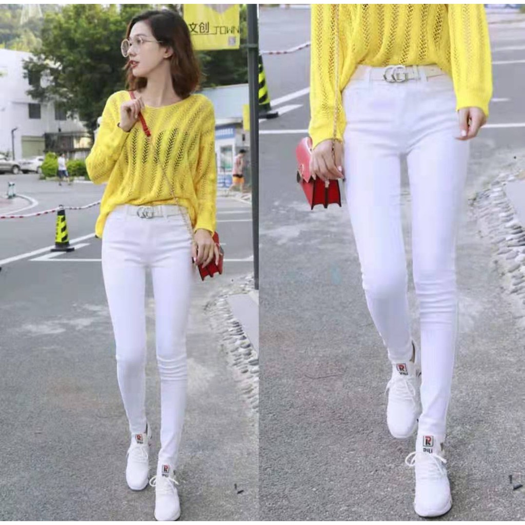 white skinny stretch pants