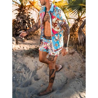 2021 New Fashion Men Sets M-3XL Pool Party Shirt Mens Hawaiian Shrit Printing Short Outfit Summer Casual Floral Shirt #4