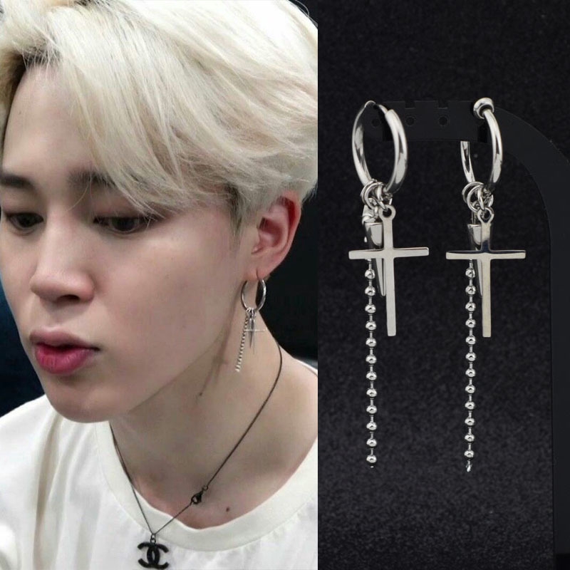 BTS Earrings Cross Chain Earings Men and Women Personality