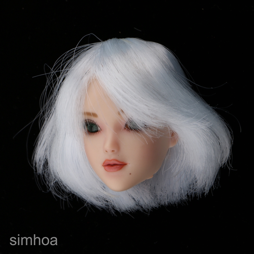 1:6 White Short Hair Anime Girl Head Sculpt For 12" Phicen Steel Female Body 