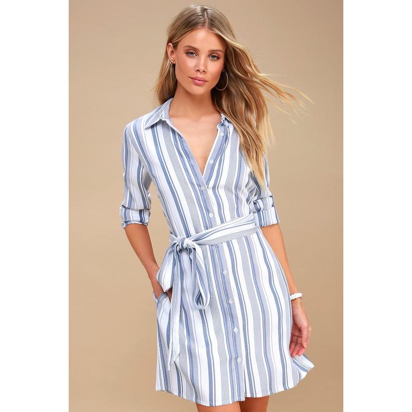 striped shirt dress blue and white
