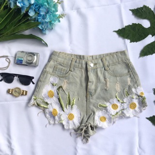 denim and flower shorts