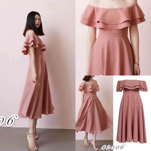 Yco Korean offshoulder pink dress ...