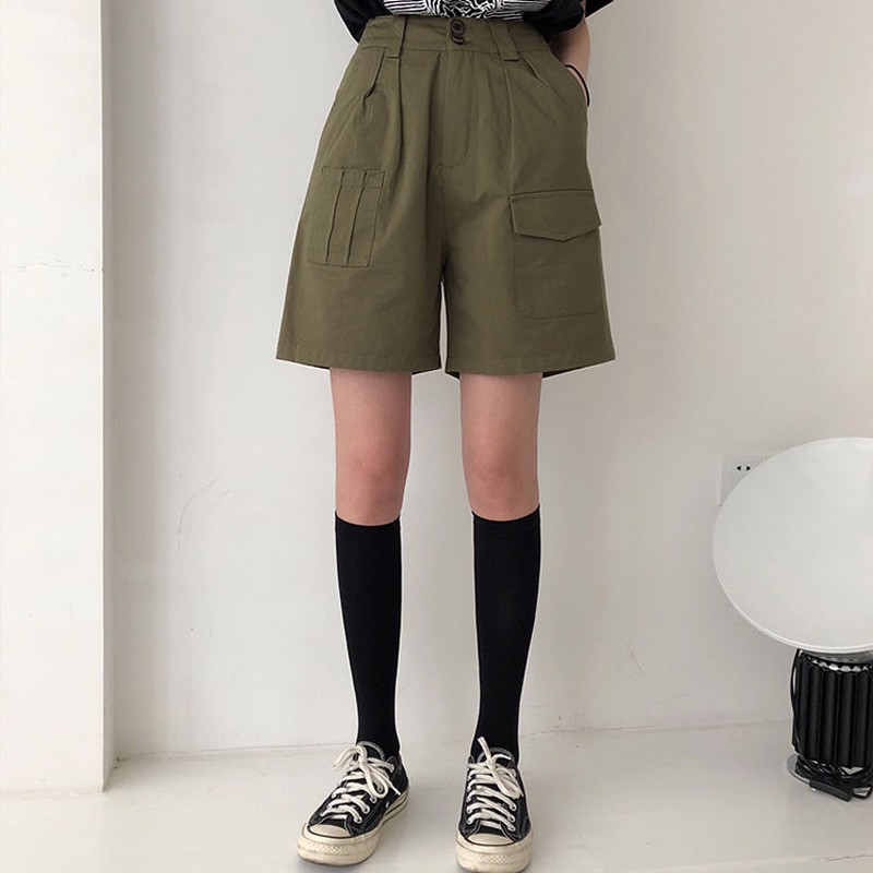 army green high waisted shorts