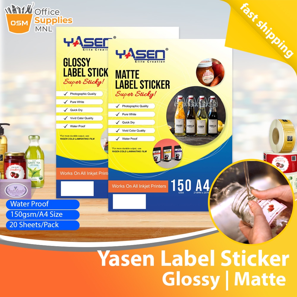 Yasen Printable Label Sticker Paper Glossy | Matte A4 150GSM ...