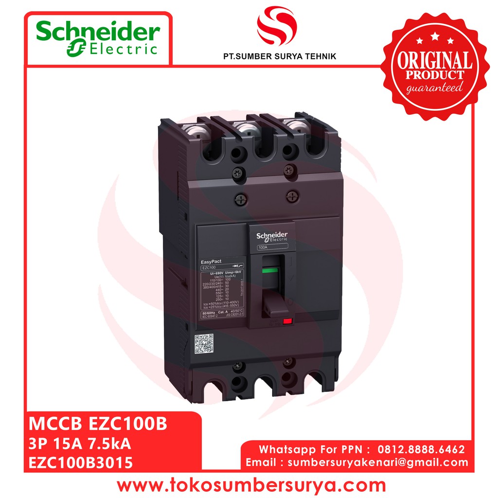 Mccb EZC100B 3P 15A 7.5kA Electric Switch ON OFF EZC100B3015 SNI ...