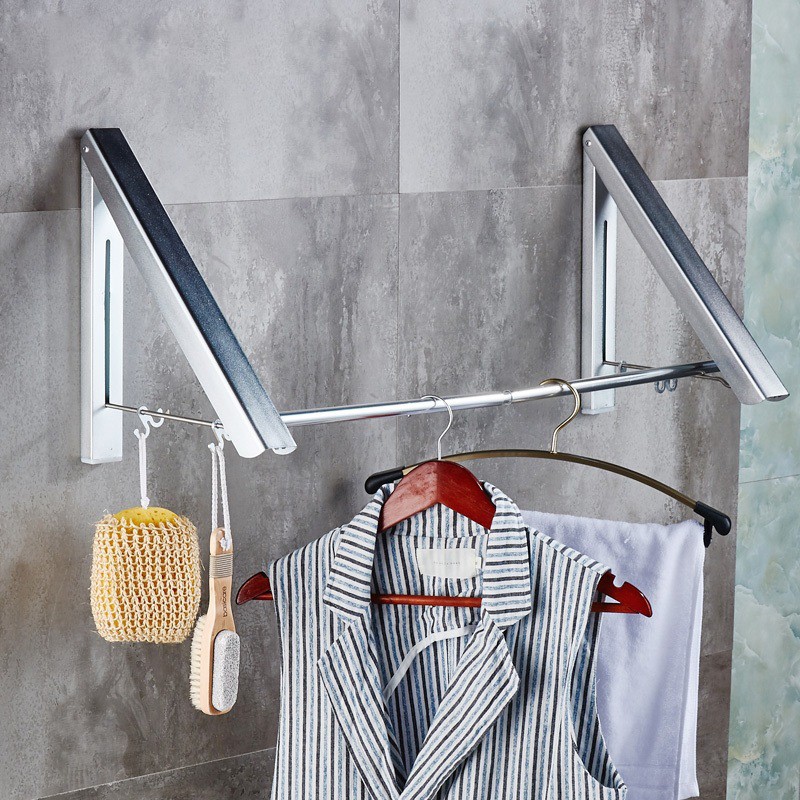 Foldable Wall Mounted Aluminium Double Clothes Drying Hanger with 80cm Rod