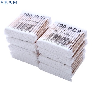 100Pcs/Pack Cotton Swabs Bamboo Stick White with Plastic Wrapper Eco Friendly