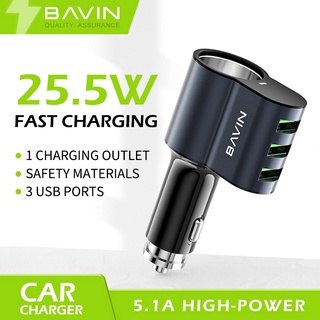 BAVIN CM11 5.1A Car Fast Charger 3 USB Port With Hole Lighter