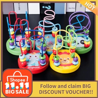 [COD]Kids Montessori Wooden Toys Circles Beads Wire Maze Roller Coaster Early Learning for Baby Todd