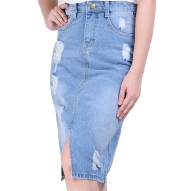 high waist maong skirt