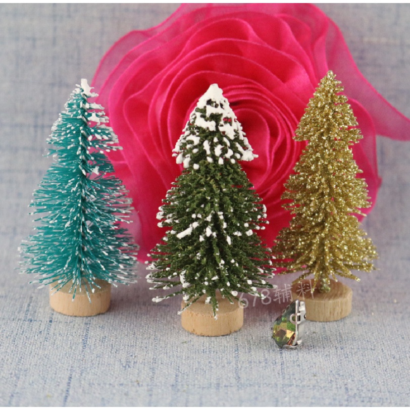 Sock Mini Sisal Snow Frost Christmas Trees with Wood Base / Artificial Mini Christmas Trees
