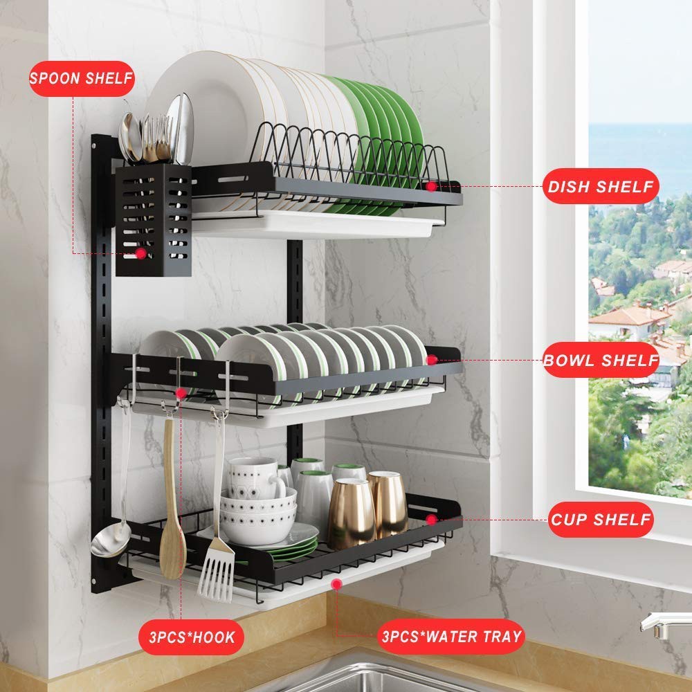 Wall Mounted 3 Layer Dish Rack Drying Rack Space Saver ...