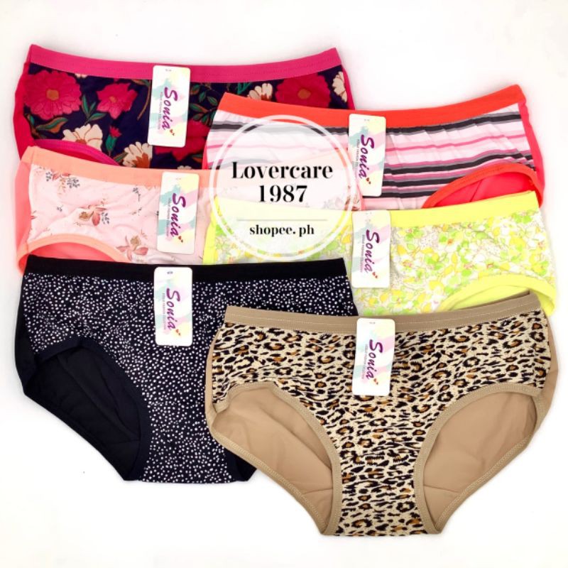 COD 12Pieces Ladies Panty Women's Underwear Assorted Printed Cotton Panties 2226 Waistline