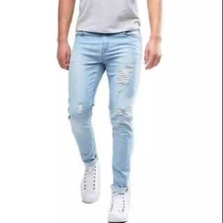 Light blue Tattered Jeans For Men Skinny Pants