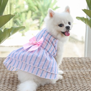 ♛✗Puppy vertical striped butterfly skirt summer Pet dog skirt princess dog wedding dress cat skirt S