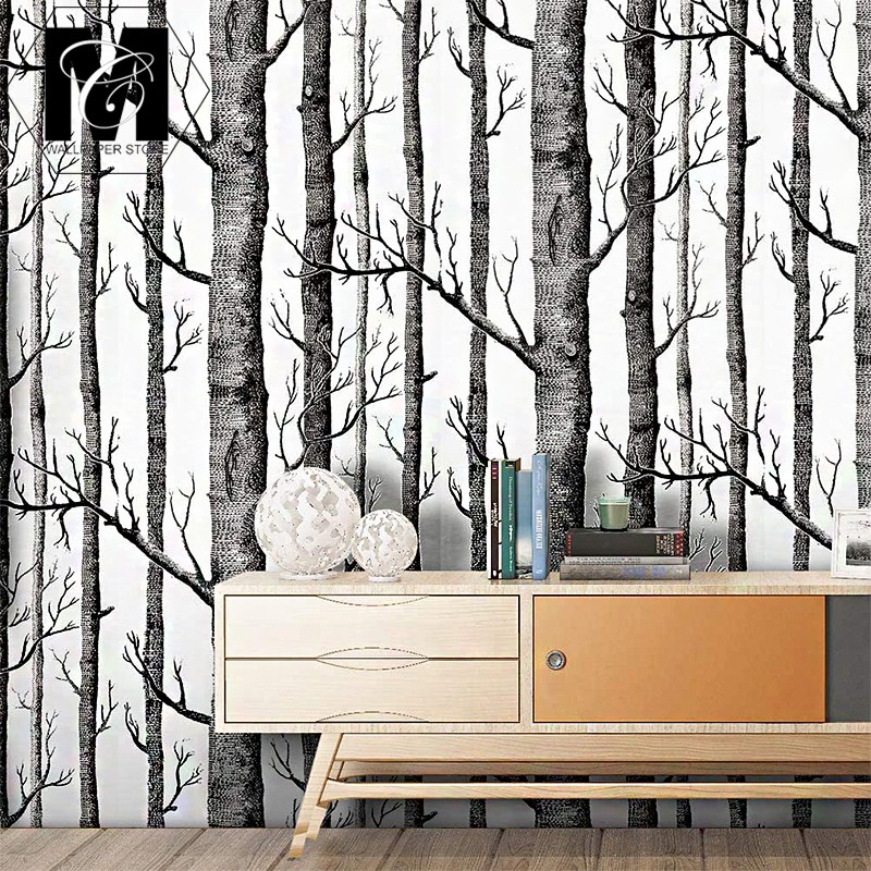 PVC Birch Tree Design Self-Adhesive Waterproof PVC Wallpaper Sticker ...