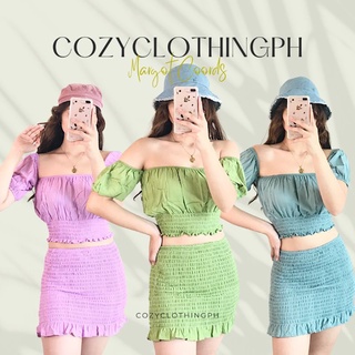 Cozy Clothing • Margot | 2-way Off Shoulder Smocked Puff Sleeves Top & Mini Skirt Summer Set