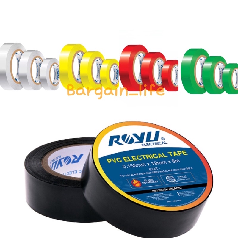 ROYU pvc electrical tape 4M 16M black red yellow green white | Shopee ...