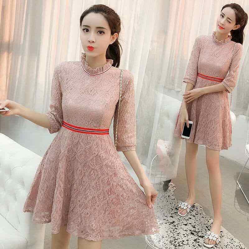 pink lace formal dress