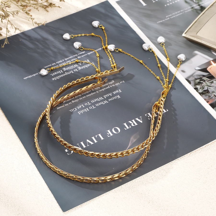 Korean Metal Gold Chain Headband Alloy Tassel Thin Hair Band For Woman
