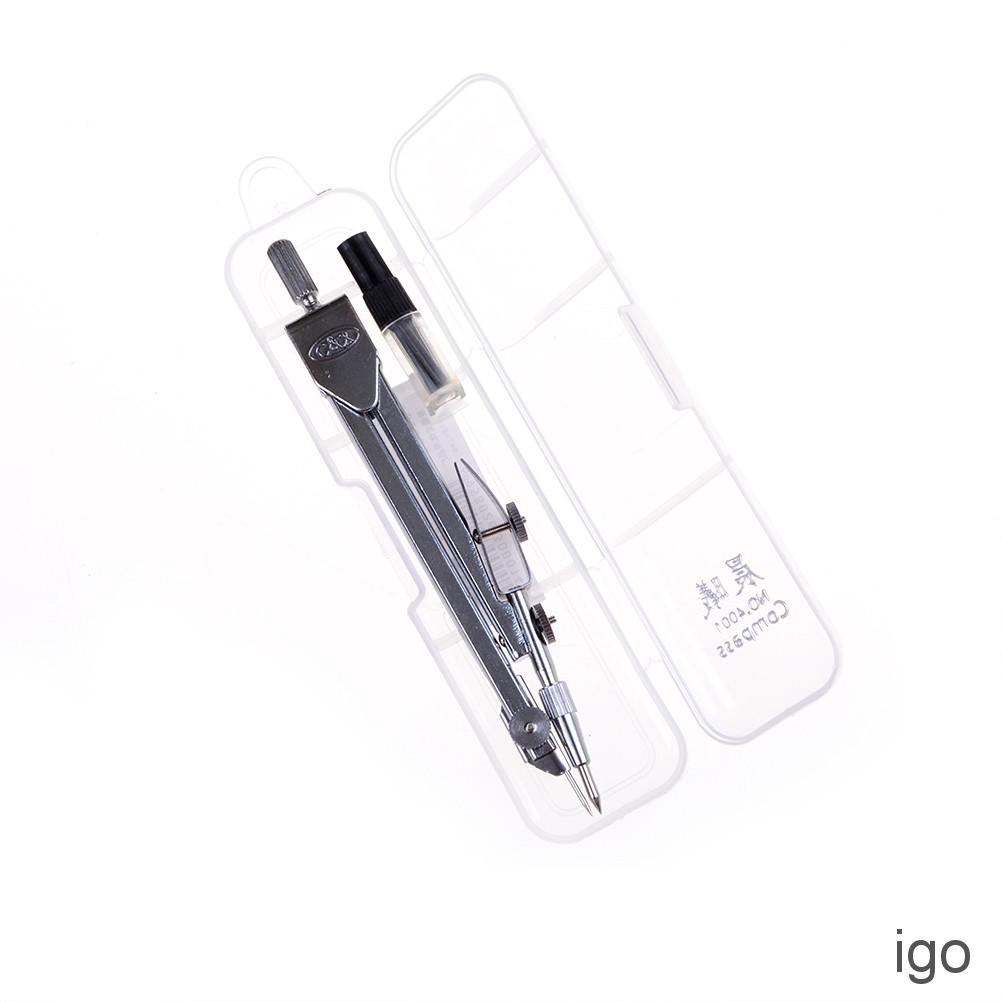 IGO 1set Compass Boxed Case Technical Precision Drawing Set School Protractor