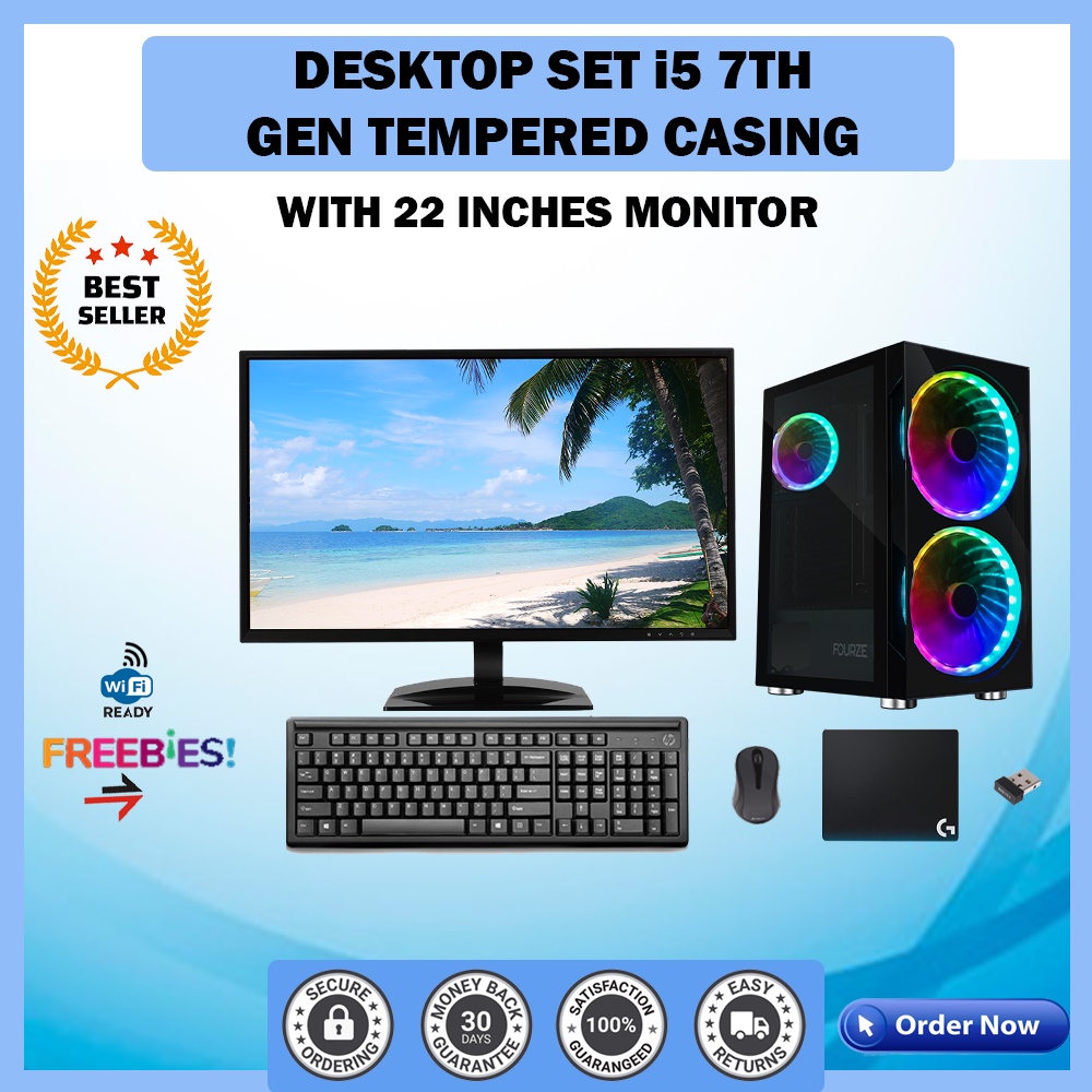 COMPUTER DESKTOP SET TEMPERED i5 7TH GEN with 22 INCHES MONITOR