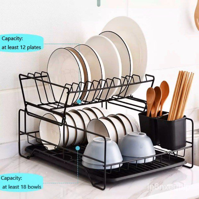 Ready Stock 2 Tier Dish Rack with chop board holder Nordic Iron Dish