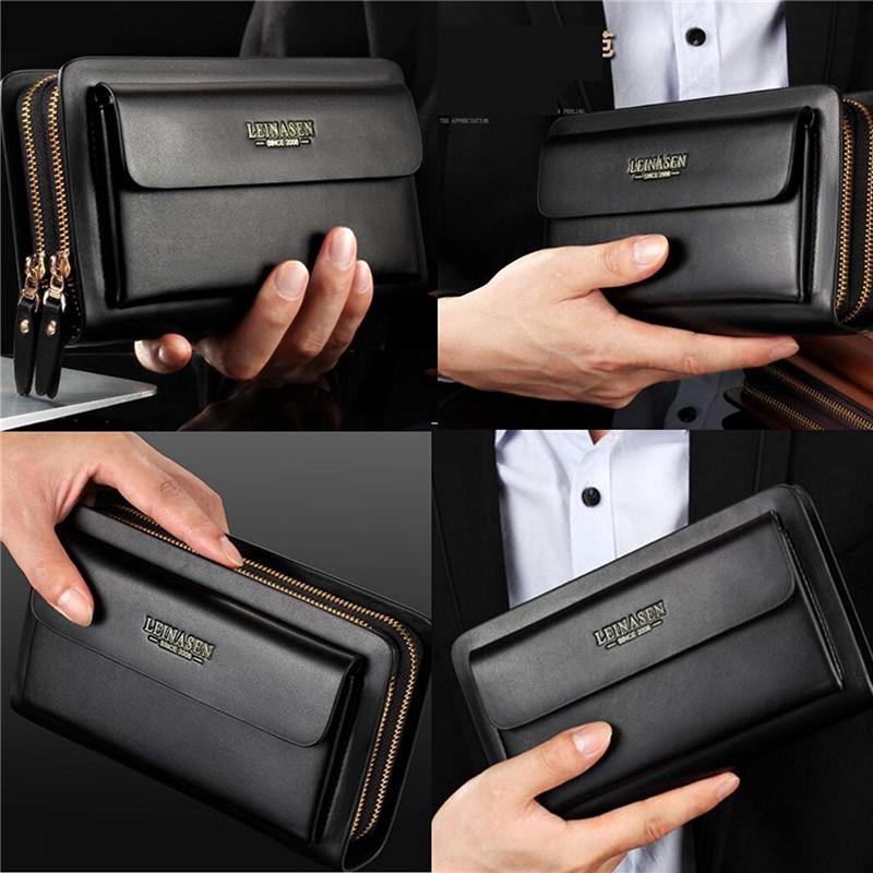 LABER LEE Men Long Wallet Leather Clutch Bag Handbag Wrist Bag For Mens