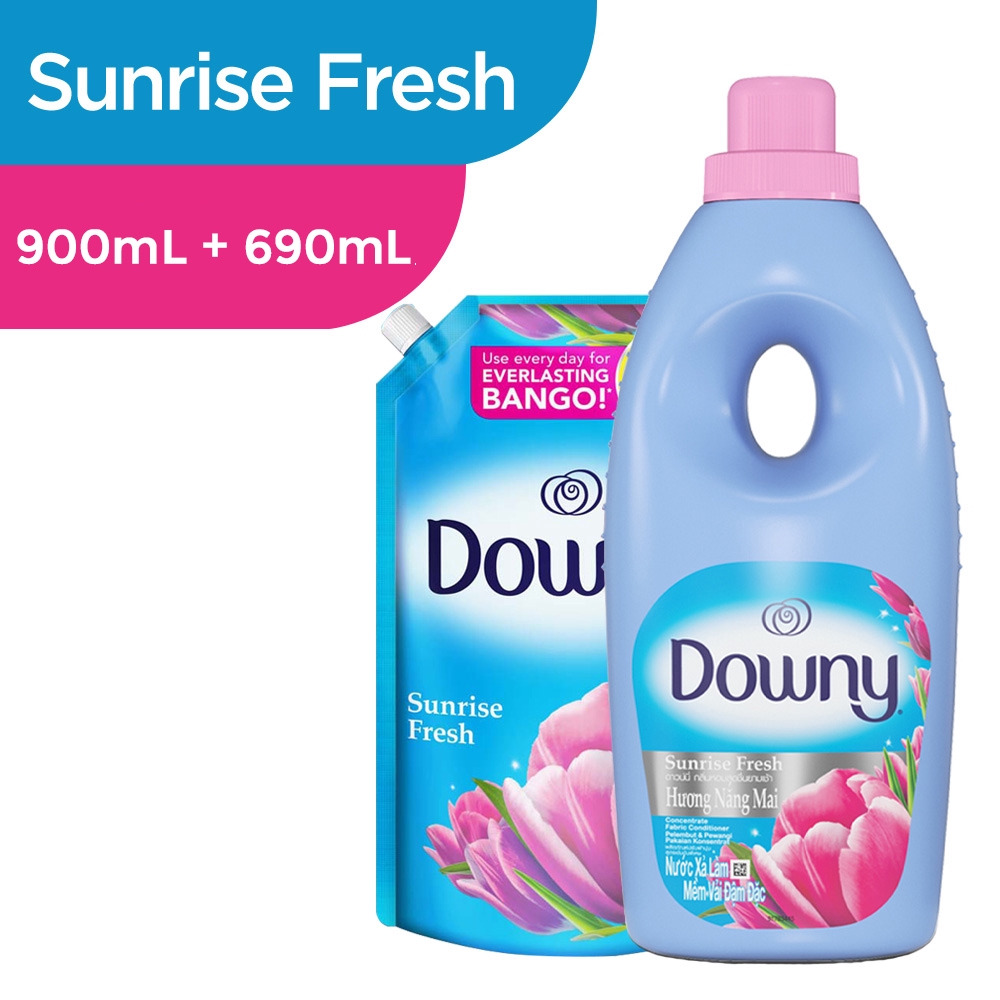 Downy Sunrise Fresh Laundry Fabric Conditioner Bottle (900mL) + Refill