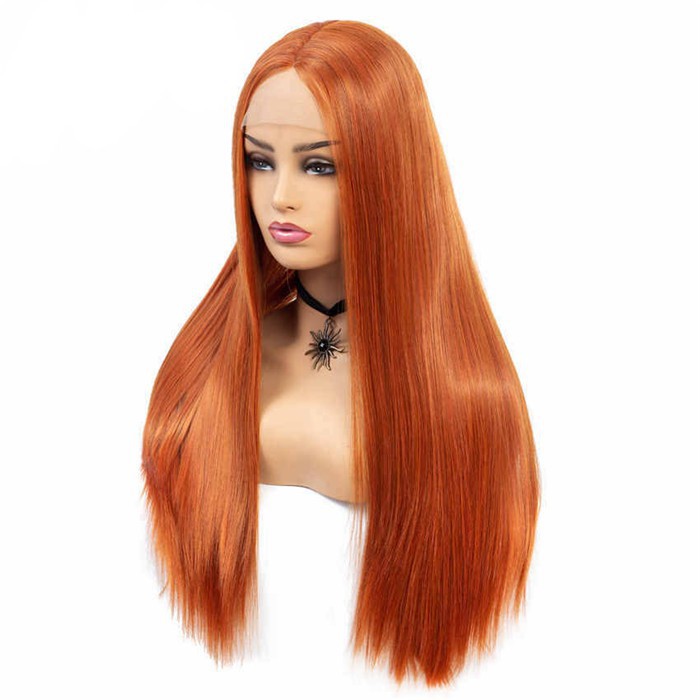 Long Lace Front Wig Synthetic Wigs for Women Natural Straight Orange