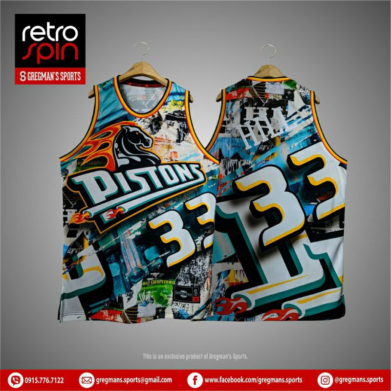 PISTONS RETRO SPIN / Basketball Jersey / Sublimated Jersey Shopee