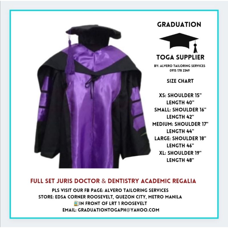 Full Set Juris Doctor And Dentistry Graduation Toga, Hood, Beret With ...