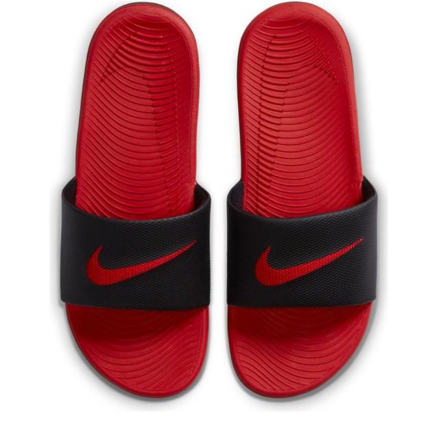 black white and red nike slides