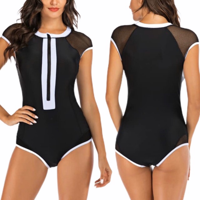 black swimsuit with sleeves