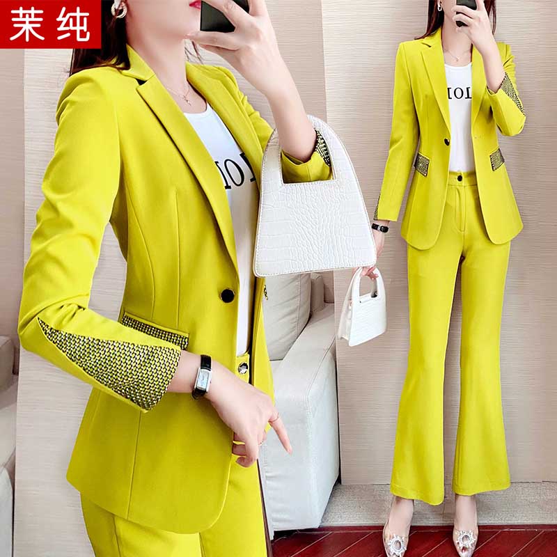 Business Suit Women S Spring And Autumn Yellow Fashion British Style High End Female President Business Women S Clothing Temperament Suit Work Clothes Shopee Philippines