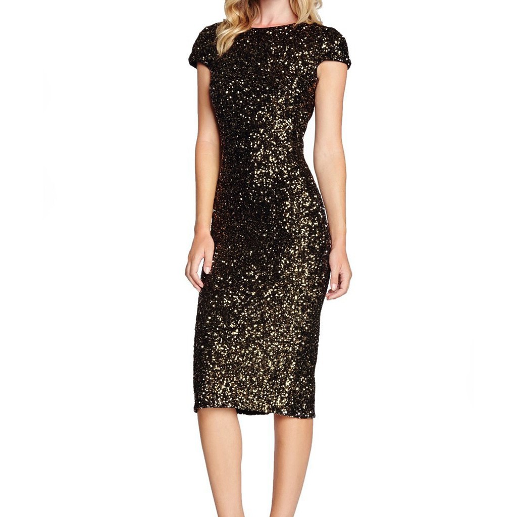 HNWomen's Sparkle Glitzy Glam Sequin Short Sleeve Flapper Party Club Dress