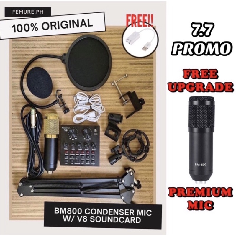 100 ORIGINAL BM800 MIC CONDENSER + V8 SOUNDCARD COMPLETE SET WITH FREE