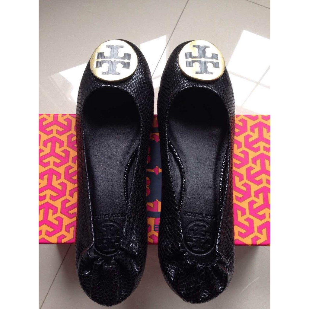 SALE! Tory Burch Reva Leather Ballet Flat, Black Snakeskin | Shopee  Philippines