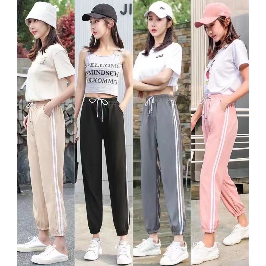 Korean Dual Stripe Unisex Jogger Pants Fleece Track Pantso Shopee