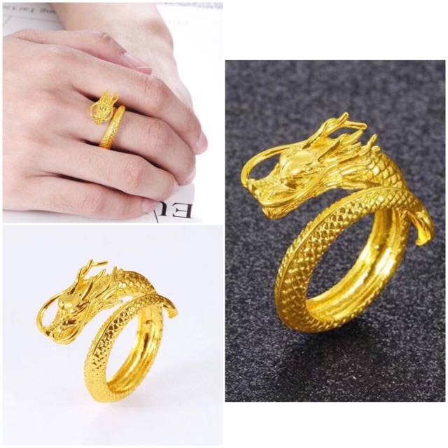 【BY]18k Thailand gold plated Dragon ring for Men/Adjustable | Shopee ...