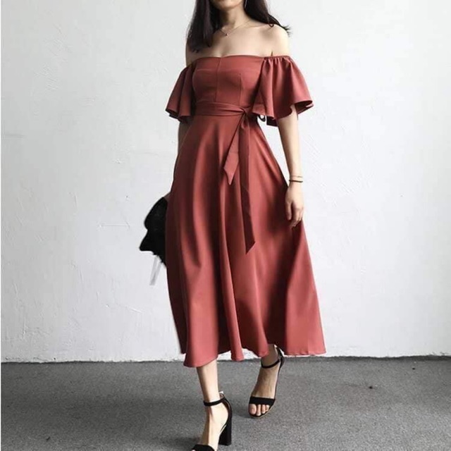 bcbg off the shoulder ruffle dress