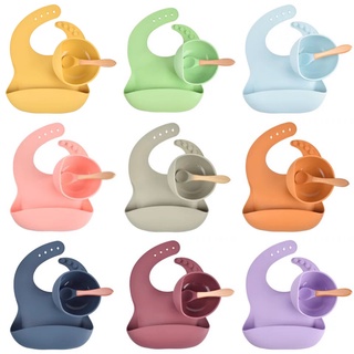 3pcs/set Baby Feeding set Silicone Bibs Baby Plate Non-silp Suction Bowl Silicone Spoon BPA Free