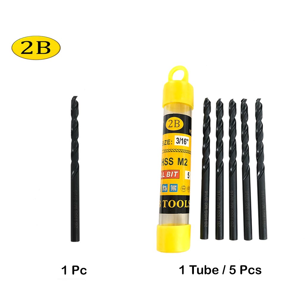 2B 3/16" HSS M2 Drill Bit Heavy Duty High Speed Steel Twist Drill Bits