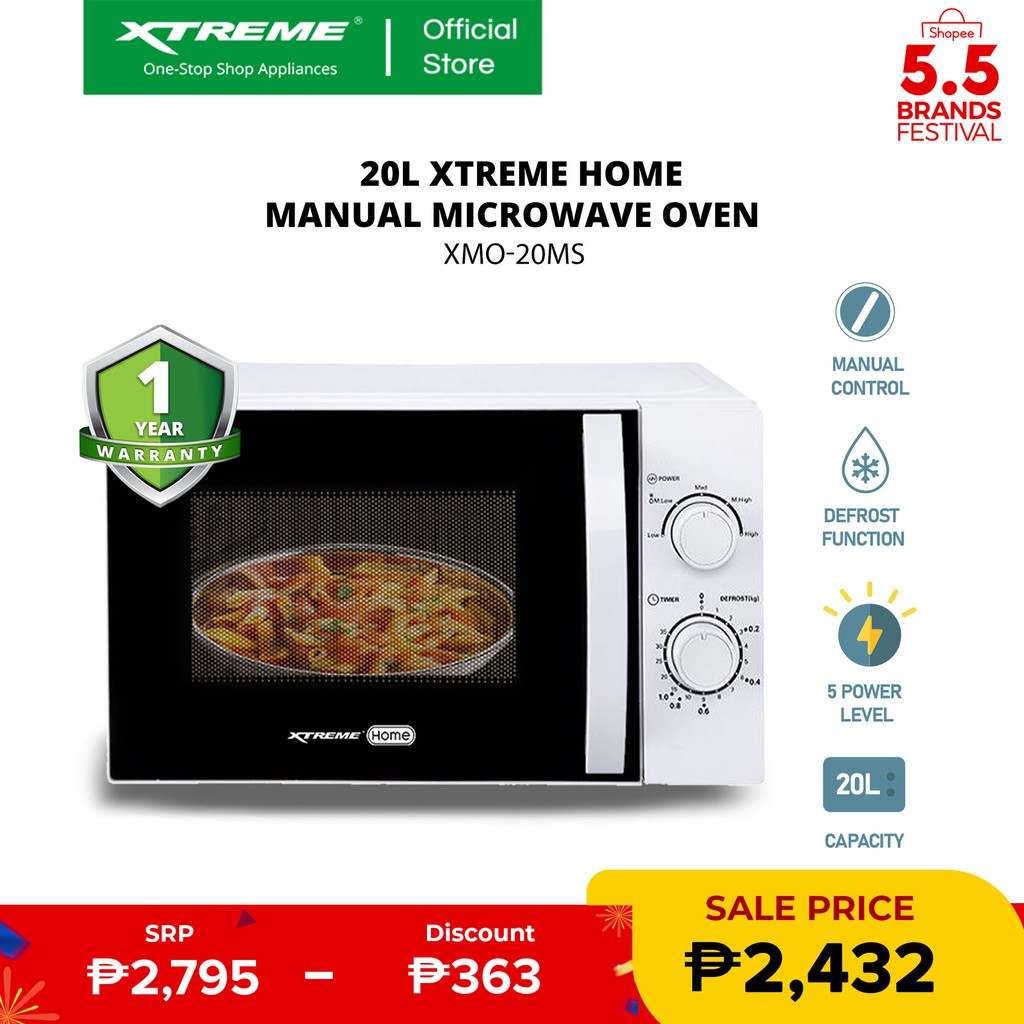 XTREME HOME 20L Manual Control Microwave Oven Defrost Function & 5