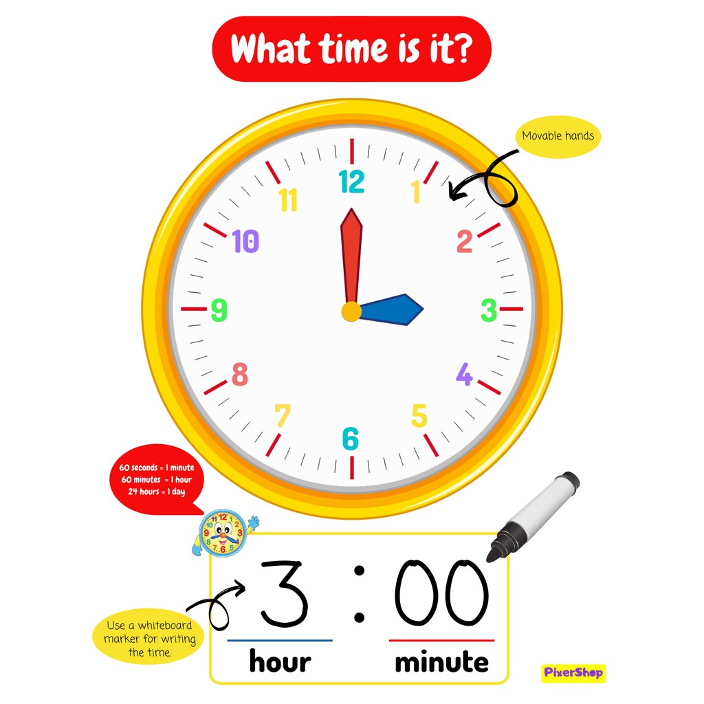 Colorful Clock with Movable Hands | Laminated | Shopee Philippines