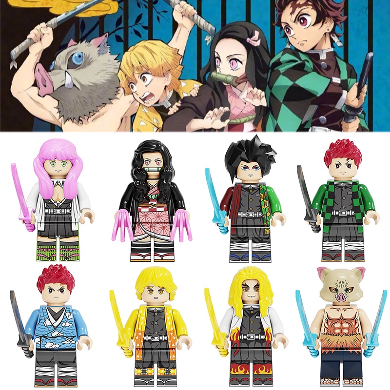 Demon Slayer Lego Anime Minifigures Tanjirou Nezuko Zenitsu Inosuke 