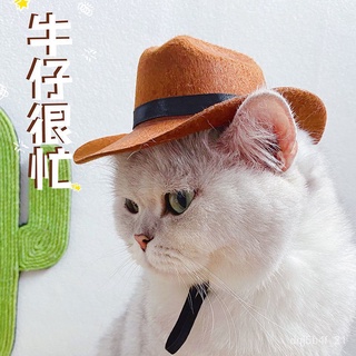 COD❣ Ear sky cowboy hat super cute cat cat photo pet headgear Cat Hat cowboy isEar Sky Cowboy Hat Su