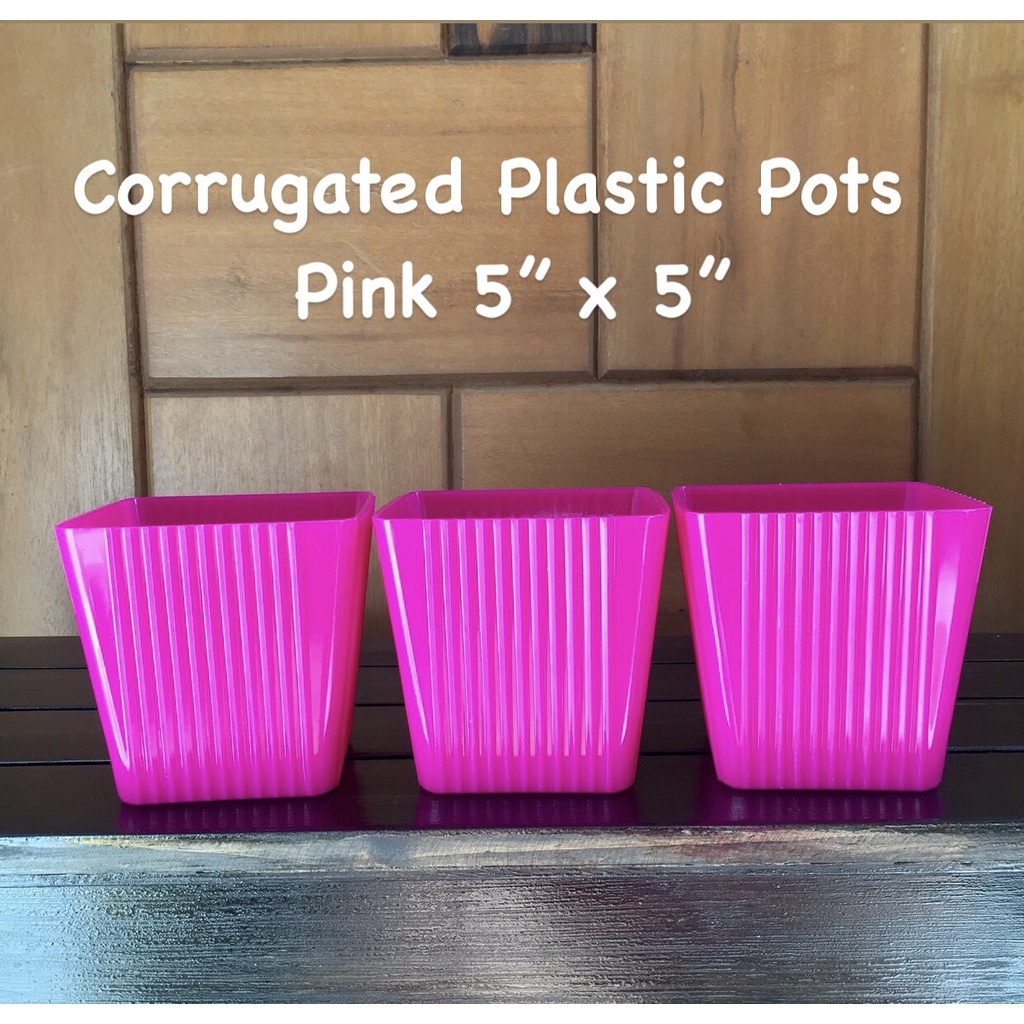 3 pcs Pink Plastic Pots for Plants Flowers Succulents Corrugated Square