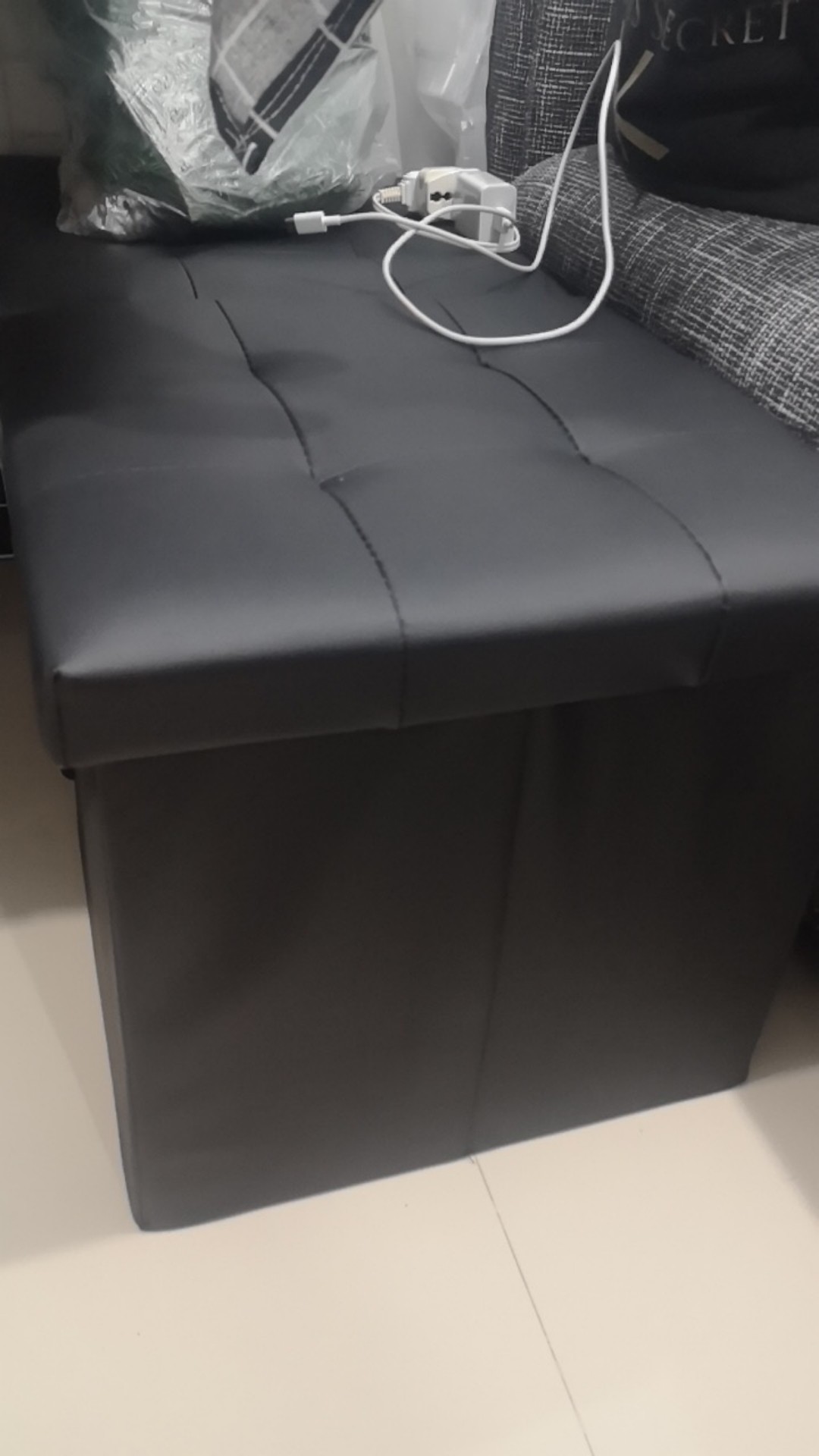 OLS Storage Box Chair Ottoman Leather Foldable Storage Stool 38x38x38